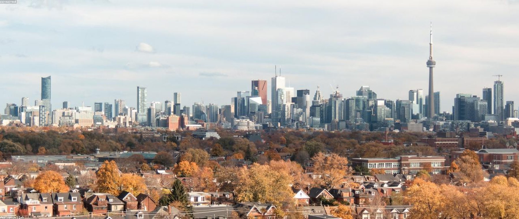 Wide view of a residential neighborhood at dusk